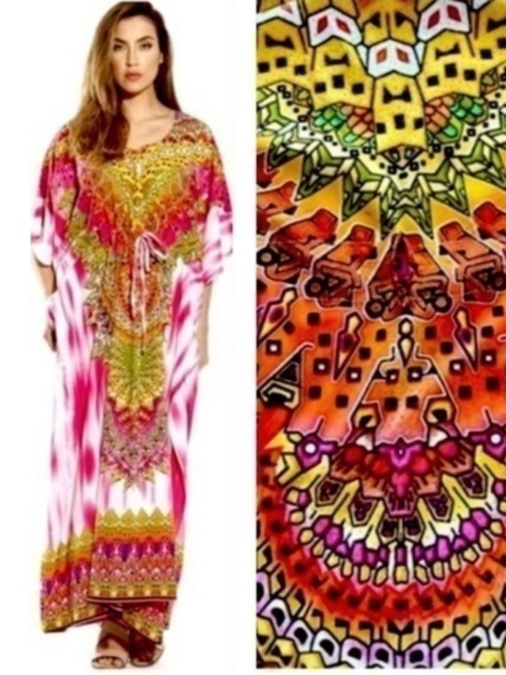 Vibrant Print Sparkly Boho Kaftan!
